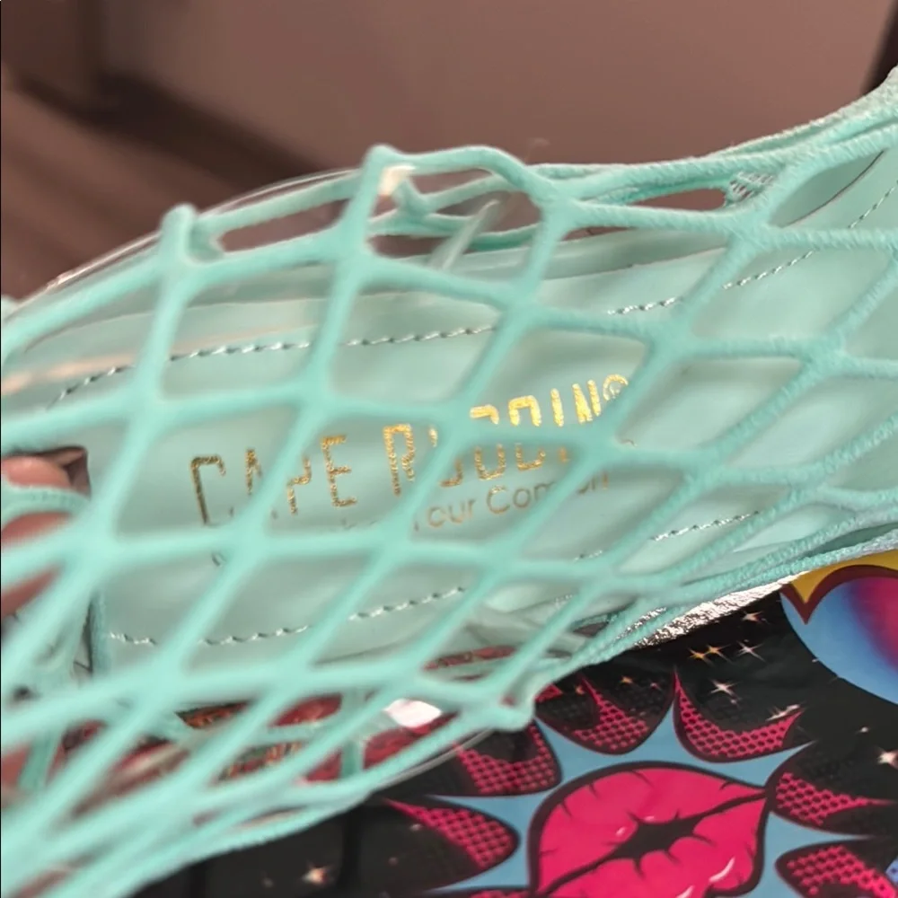 Cape Robbin Sea Green/Teal Fishnet Sock Heels with Plastic Secure Straps❣️❣️BNIB